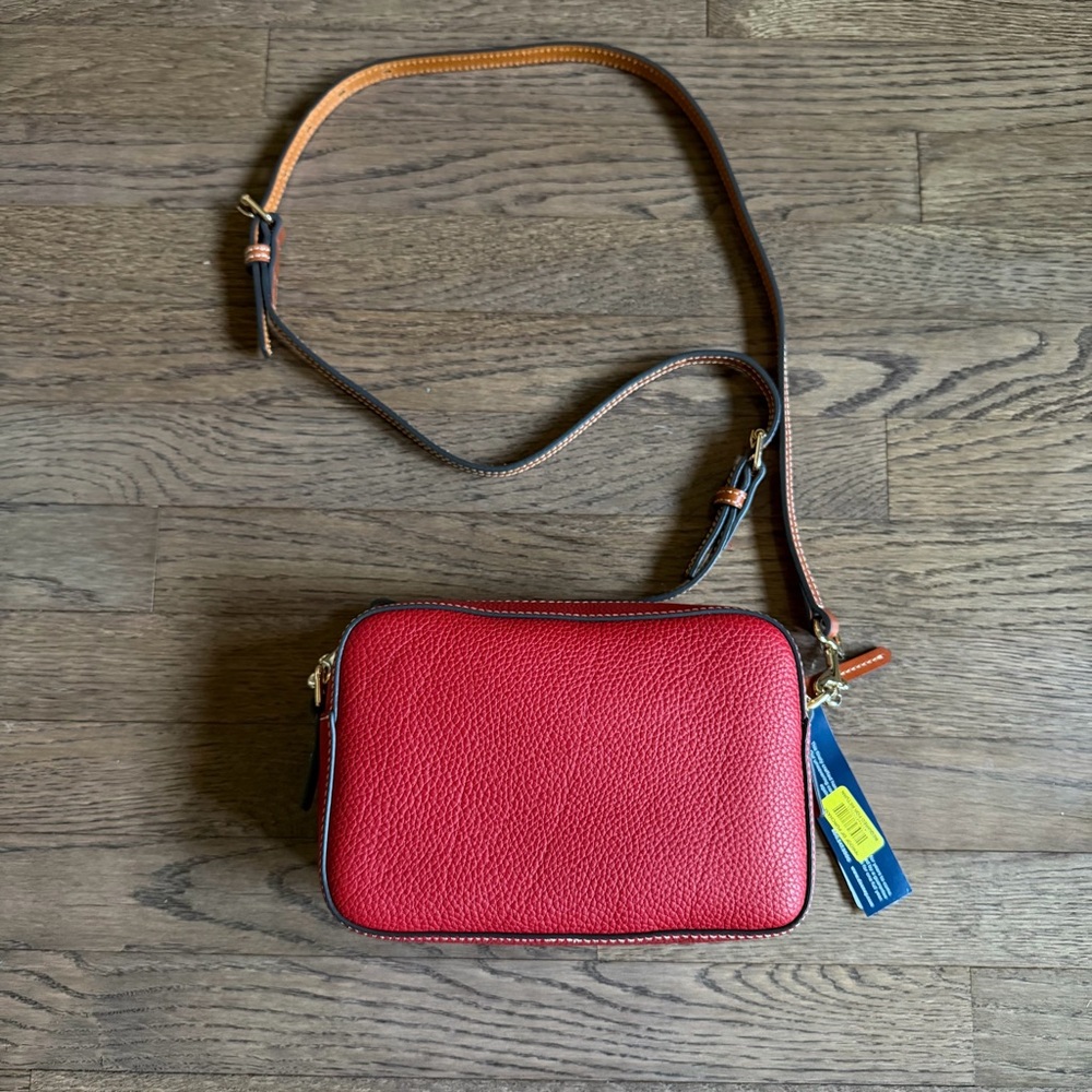 Dooney & Bourke Red Pebbled Leather Crossbody with Tan Trim - Picture 2 of 4